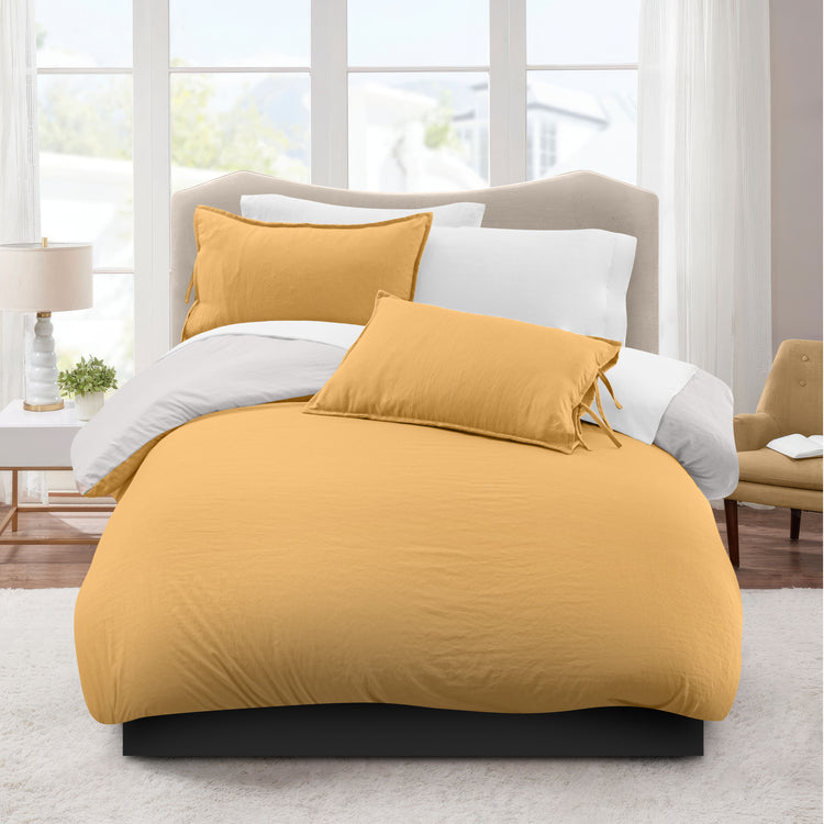 Funda de Edredón de microfibra lavada en piedra Sven Amarillo / Gris Yeso