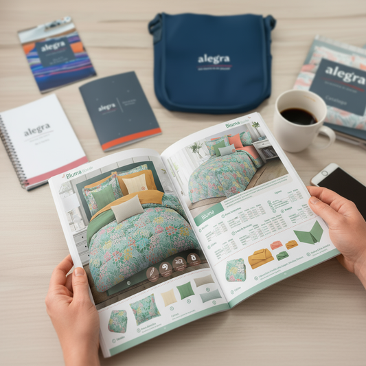 Imagen auténtica mujer vendiendo con catálogo Alegra